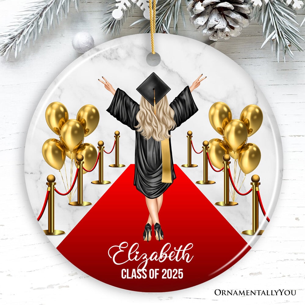 Personalized Female Graduation Ceremony Ornament, School Grad Teenage or Adult Girls Gift Ceramic Ornament OrnamentallyYou Circle