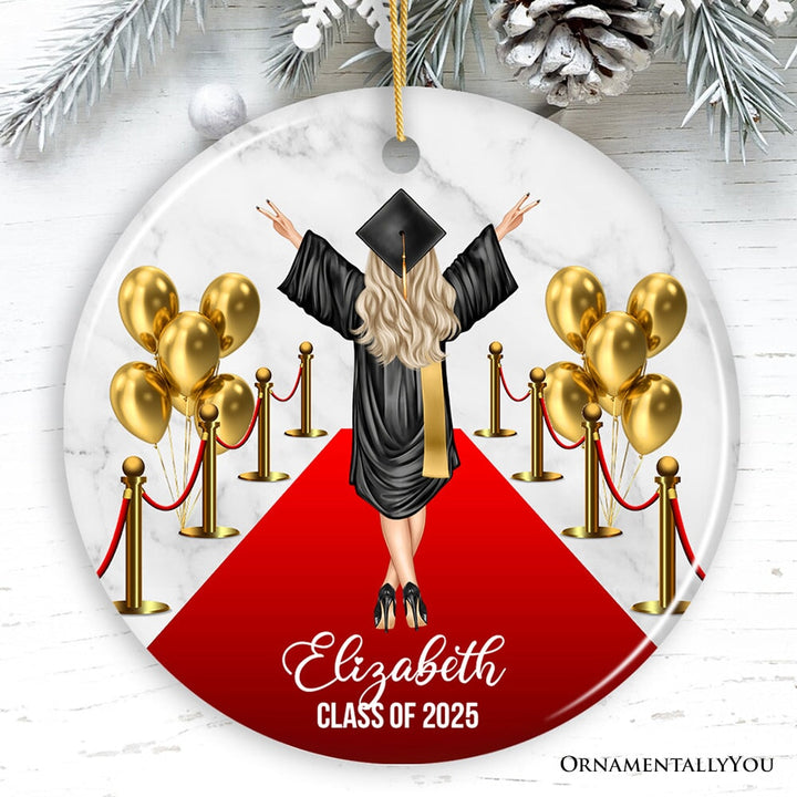 Personalized Female Graduation Ceremony Ornament, School Grad Teenage or Adult Girls Gift Ceramic Ornament OrnamentallyYou Circle