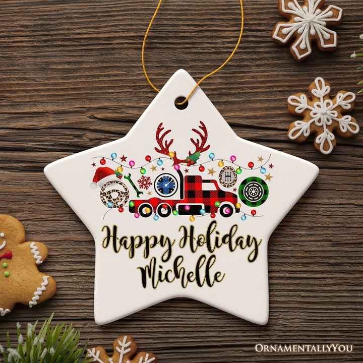 Personalized Truck Driver and Logistics Buffalo Plaid Christmas Ornament, Freight Delivery and Dispatcher Gift Ceramic Ornament OrnamentallyYou Star