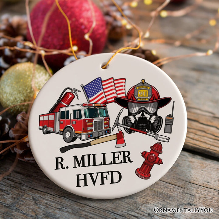 Firefighter Personalized Ornament, Fireman Christmas Appreciation Gift with Custom Name Ceramic Ornament OrnamentallyYou