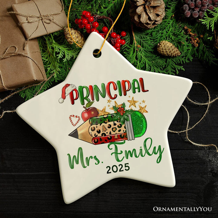 Holiday Pencil Art Personalized School Principal Christmas Ornament Ceramic Ornament OrnamentallyYou Star