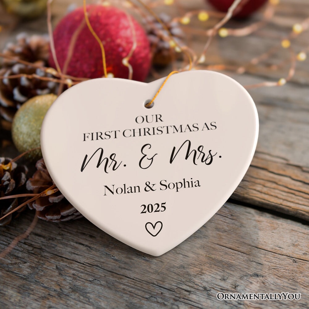 Our First Christmas as Mr & Mrs Minimalist Custom Ornament Ceramic Ornament OrnamentallyYou