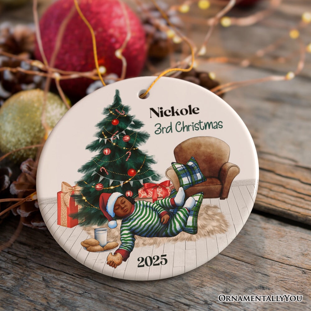 Baby’s 3rd Christmas Personalized Ornament, Cookies and Milk & Holiday Tree Ceramic Ornament OrnamentallyYou