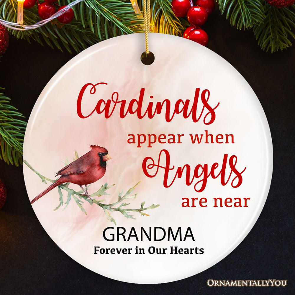 Cardinals Appear When Angels Are Near Personalized Ornament, Death of a Loved One Ceramic Ornament OrnamentallyYou