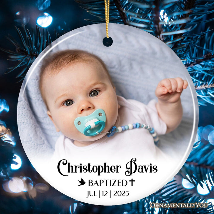 Baby Baptism Personalized Photo Ornament, Christening Keepsake Gift Ceramic Ornament OrnamentallyYou Circle