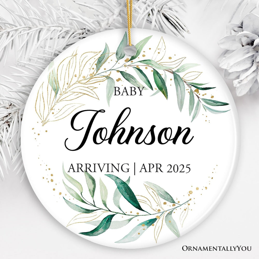 Baby Arriving Personalized Ornament, New Baby Announcement Keepsake Gift Ceramic Ornament OrnamentallyYou Circle