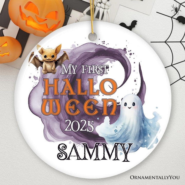 Fun & Spooky First Halloween Personalized Ornament, Cute Ghost Baby Custom Gift Ceramic Ornament OrnamentallyYou Circle