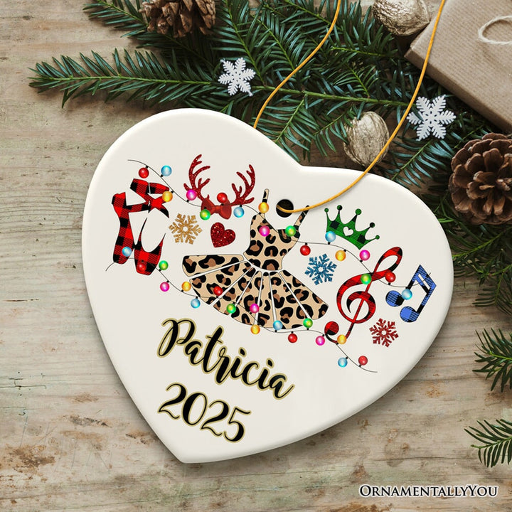 Personalized Ballet Buffalo Plaid Leopard Merry Christmas Ornament, Dance Teacher Gift Ceramic Ornament OrnamentallyYou