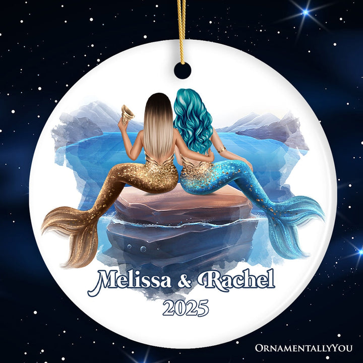 Best Friends Artistic Female Mermaids Ornament, Personalized Girls Gift Ceramic Ornament OrnamentallyYou Circle