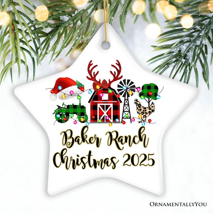 Personalized Farm Buffalo Plaid Leopard Merry Christmas Ornament, Farmhouse Gift Ceramic Ornament OrnamentallyYou Star