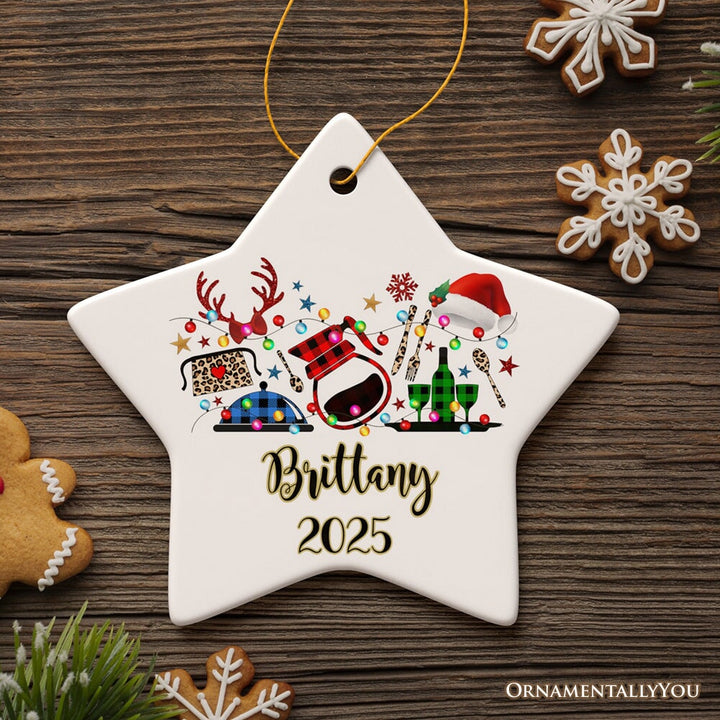 Personalized Waitress Buffalo Plaid Leopard Merry Christmas Ornament Gift Ceramic Ornament OrnamentallyYou