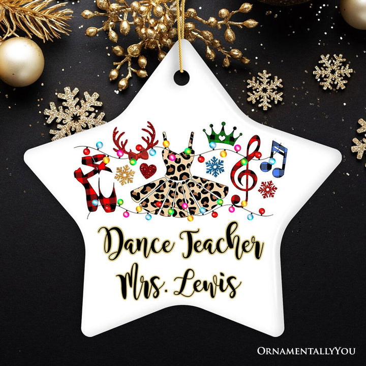 Personalized Ballet Buffalo Plaid Leopard Merry Christmas Ornament, Dance Teacher Gift Ceramic Ornament OrnamentallyYou Star