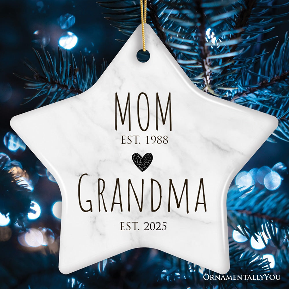 Mom to Grandma Ornament, Gift for First Time Grandmother Ceramic Ornament OrnamentallyYou Star
