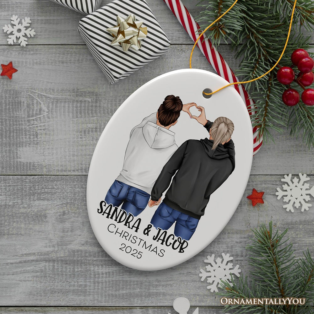 Lovers Together Personalized Christmas Ornament, Couples Custom Keepsake Gift Ceramic Ornament OrnamentallyYou Oval