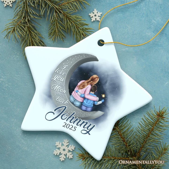 Love You To The Moon And Back Personalized Mom and Child Ornament, Thoughful Christmas Gift for Kids Ceramic Ornament OrnamentallyYou Star
