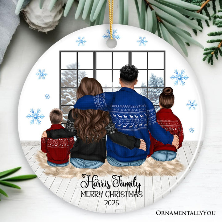 Family of Four Personalized Winter Theme Christmas Ornament Ceramic Ornament OrnamentallyYou