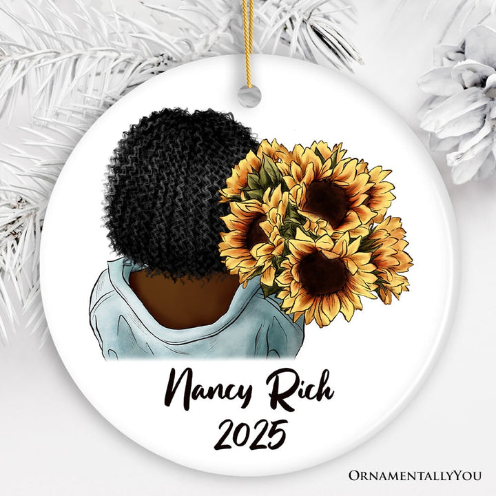 Small Town Girl with Sunflowers Personalized Ornament Gift, Farmhouse Christmas Tree Decor Ceramic Ornament OrnamentallyYou