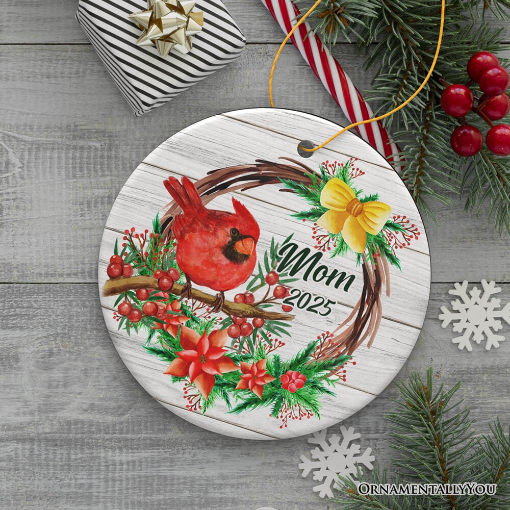 Personalized Cardinal Christmas Ornament with Name and Year, Ceramic Family Gift Ceramic Ornament OrnamentallyYou