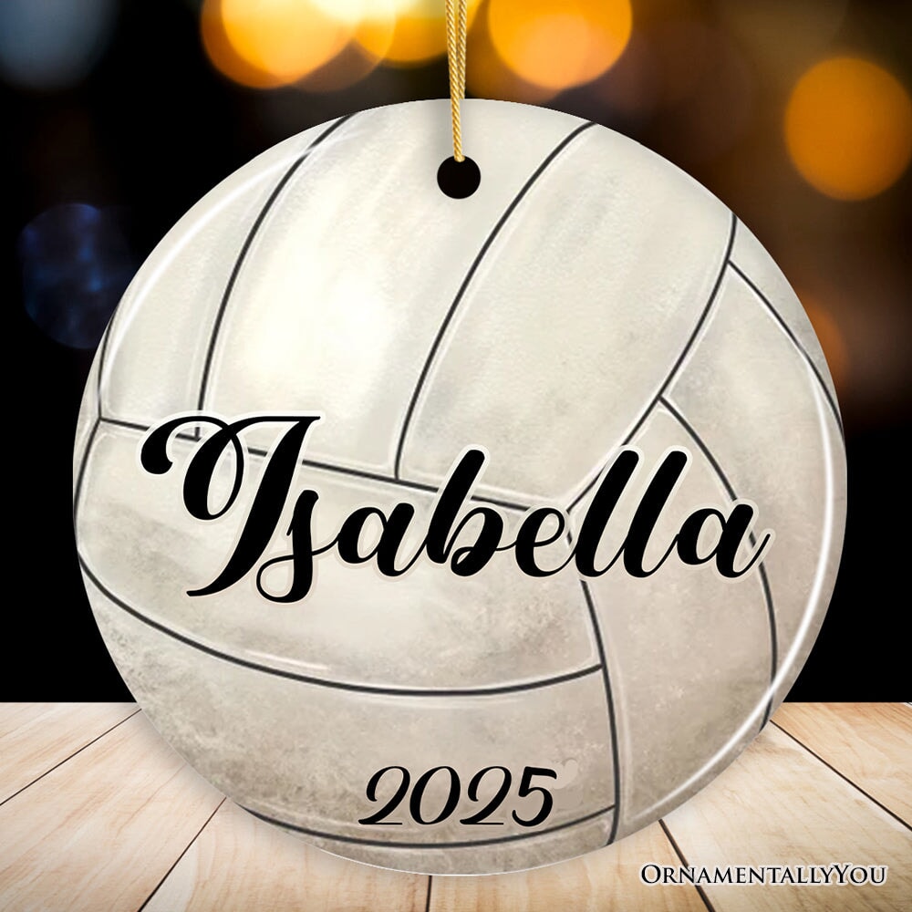 Personalized Volleyball Christmas Ornament, Festive Holiday Theme with Name and Date Ceramic Ornament OrnamentallyYou Circle