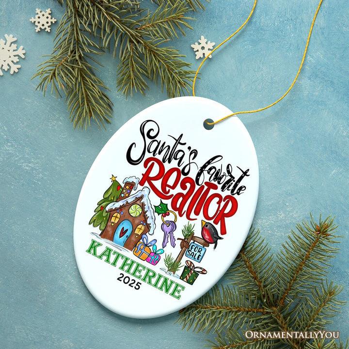 Personalized Santa’s Favorite Realtor Christmas Ornament, Real Estate Agent Custom Appreciation Gift Ceramic Ornament OrnamentallyYou Oval