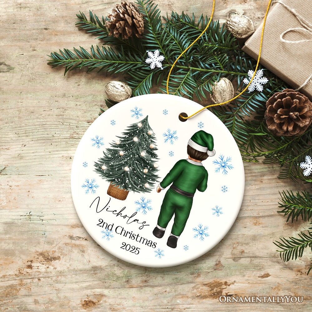 Baby’s 2nd Christmas Personalized Ornament, Cute Custom Handmade Second Xmas Keepsake Ceramic Ornament OrnamentallyYou