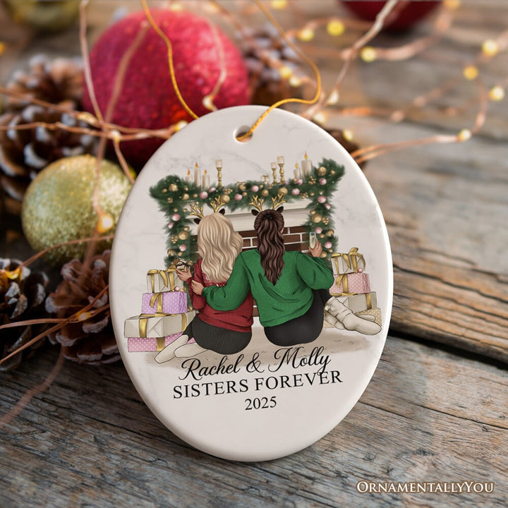 Besties Forever Personalized Christmas Ornament, Sisters or Bestfriends Womens Gifts Ceramic Ornament OrnamentallyYou Oval