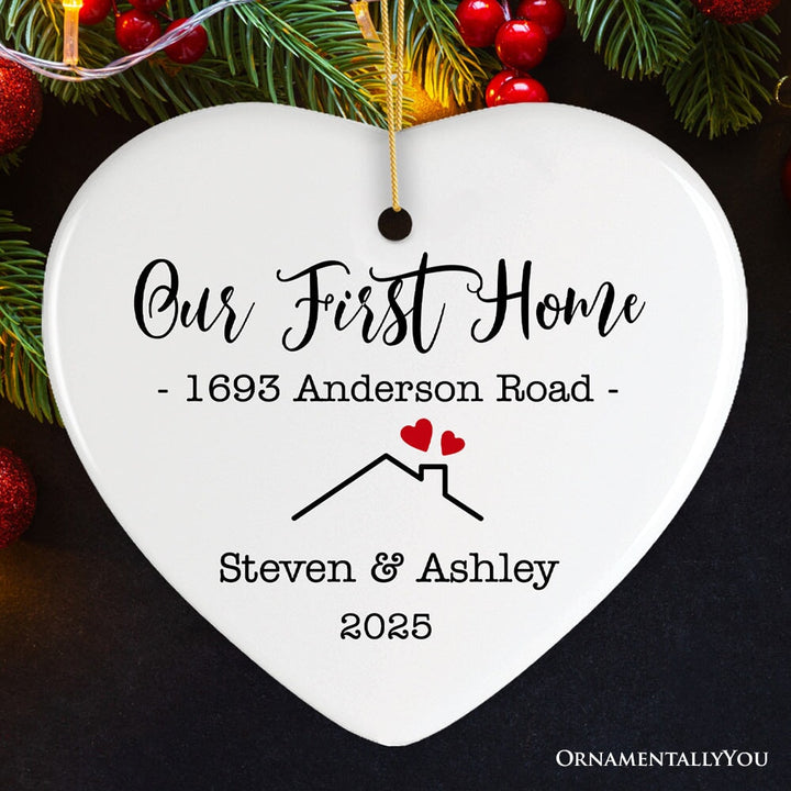 Minimalist New Home Christmas Ornament, Keepsake Housewarming Gift Ceramic Ornament OrnamentallyYou Heart