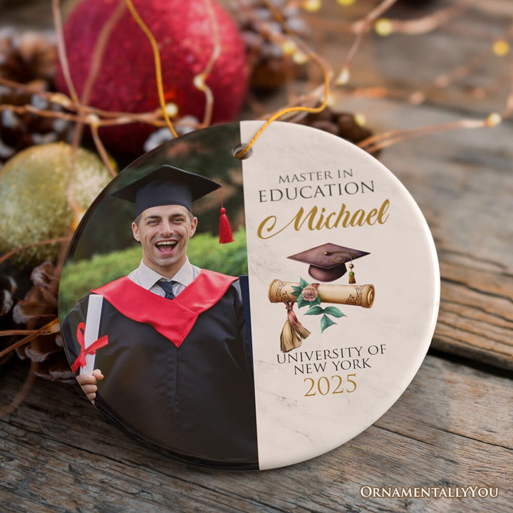 Personalized School Graduate Christmas Ornament, Picture Upload and Custom Name and Degree Keepsake Ceramic Ornament OrnamentallyYou