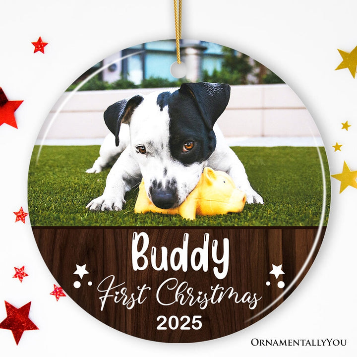 Puppy First Christmas Personalized Ornament, Baby Dog Custom 1st Xmas Gift Ceramic Ornament OrnamentallyYou Circle
