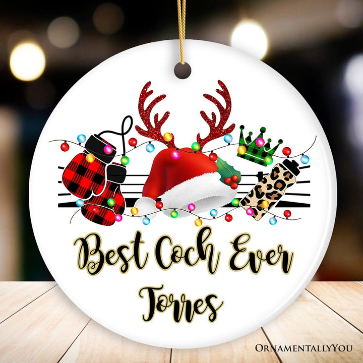 Personalized Boxing Buffalo Plaid Leopard Merry Christmas Ornament, Team and Coaches Gift Ceramic Ornament OrnamentallyYou Circle