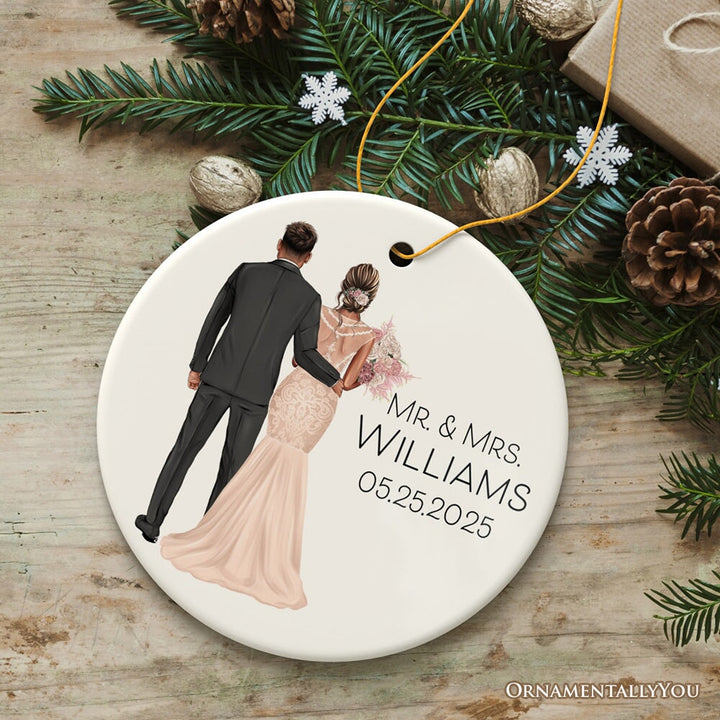 Elegant Wedding Bride and Groom Personalized Ornament, Marriage Ceremony Customized Gift Ceramic Ornament OrnamentallyYou