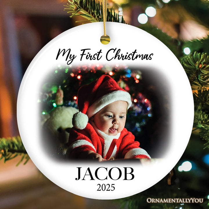 Custom Baby First Christmas Portrait Ornament, Personalized Uploaded Photo Gift Ceramic Ornament OrnamentallyYou Circle