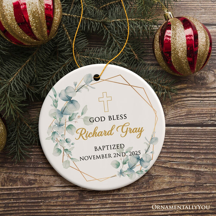 God Bless Baby Baptism Personalized Ornament, Custom Name and Date Baptized Keepsake Memory Ceramic Ornament OrnamentallyYou