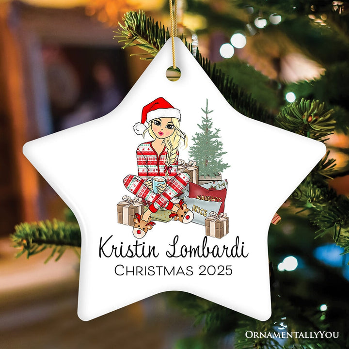Personalized Girly Girl Christmas Ornament, Black, Blonde, Brown Brunette, and Red Hair Ceramic Ornament OrnamentallyYou Star