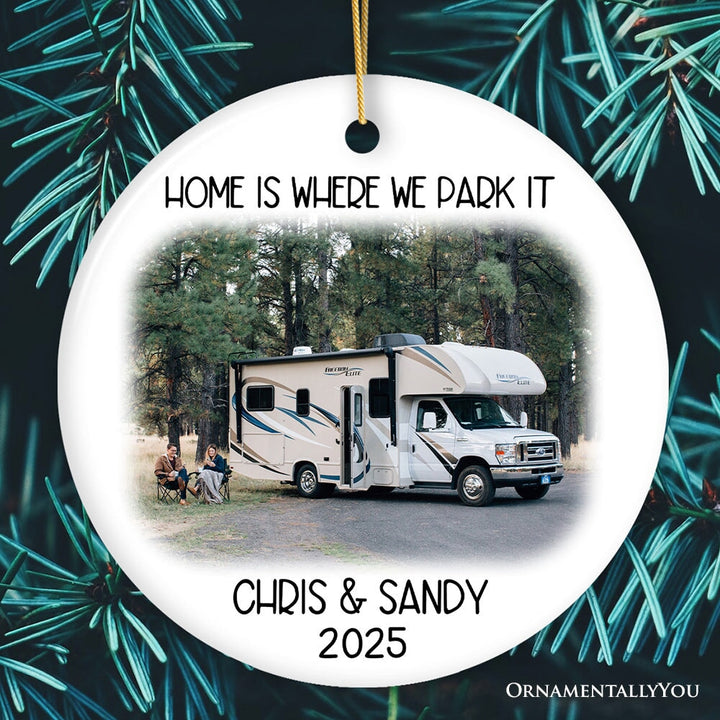 Camping Memory Photo Customized Ornament, Personalized Christmas Camper Gift Ceramic Ornament OrnamentallyYou Circle