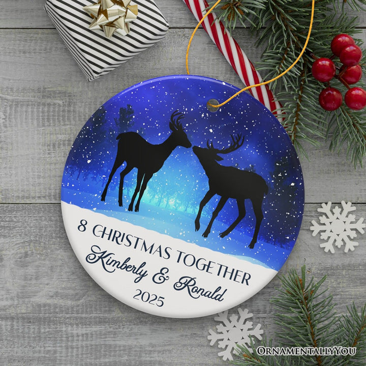Majestic Deer Anniversary Personalized Gift for Couple, Romantic Christmas Ornament, Xmas Together Keepsake Gift Ceramic Ornament OrnamentallyYou Circle