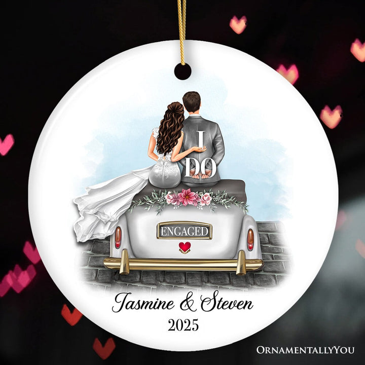 Newlywed Just Married Custom Keepsake Ornament, First Christmas as Husband and Wife Gift Ceramic Ornament OrnamentallyYou Circle