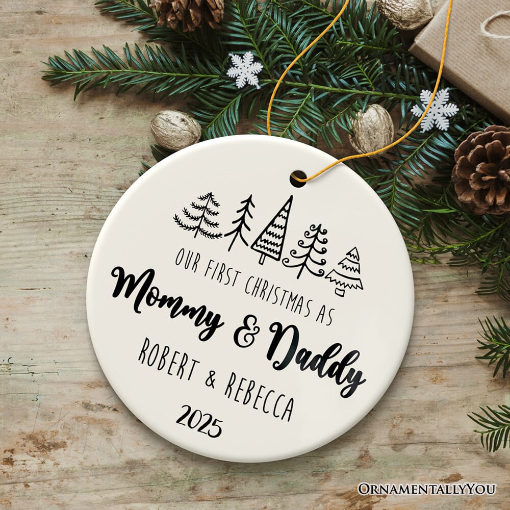 First Christmas as Mommy and Daddy Personalized Ornament, Keep Sake for Parents after First Born Baby Ceramic Ornament OrnamentallyYou