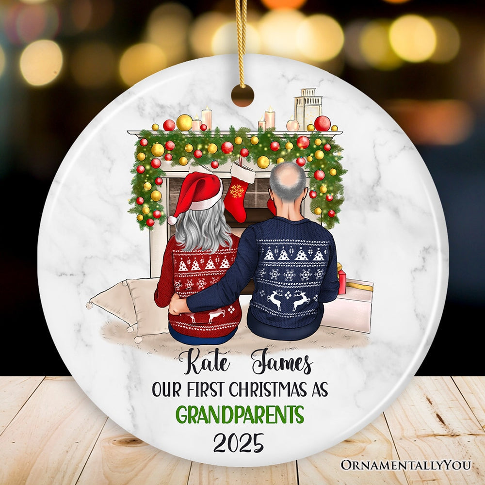 Personalized First Christmas as Grandparents Ornament, Grandpa and Grandma Holiday Gift Ceramic Ornament OrnamentallyYou Circle
