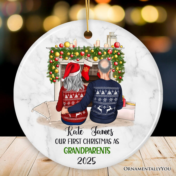 Personalized First Christmas as Grandparents Ornament, Grandpa and Grandma Holiday Gift Ceramic Ornament OrnamentallyYou Circle