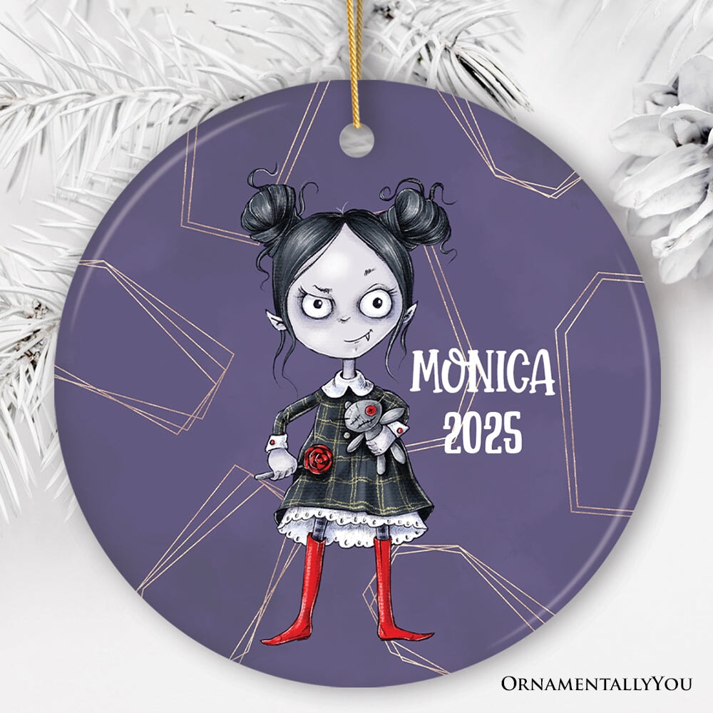 Spooky Girl Customized Halloween Ornament, Daughter Gift Ceramic Ornament OrnamentallyYou Circle