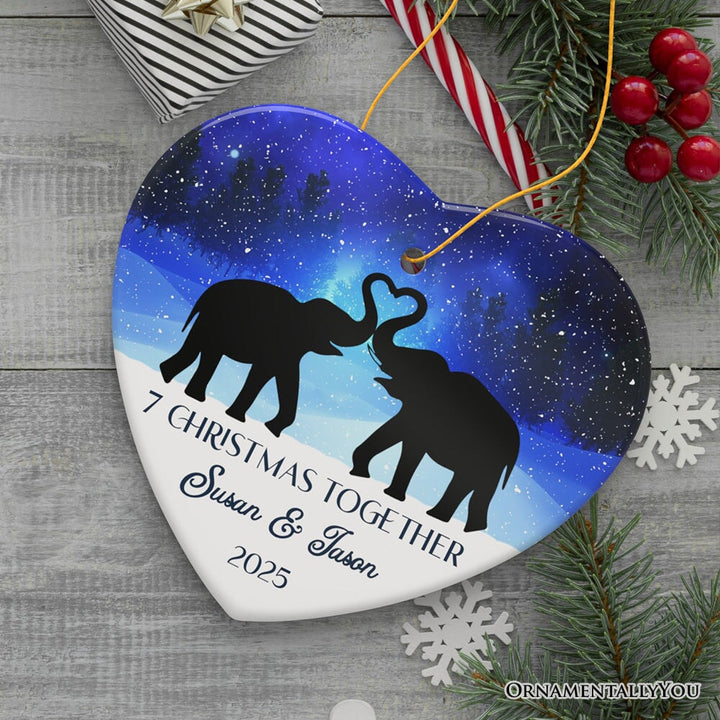Majestic Elephant Anniversary Personalized Gift for Couple, Romantic Christmas Ornament, Xmas Together Keepsake Gift Ceramic Ornament OrnamentallyYou Heart