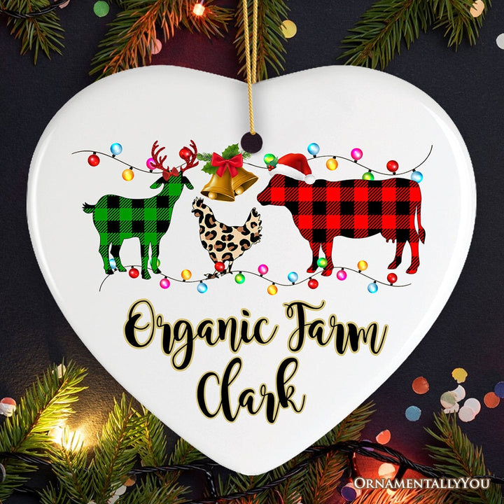Personalized Farm Animal Buffalo Plaid Leopard Merry Christmas Ornament, Farmhouse Gift Ceramic Ornament OrnamentallyYou Heart