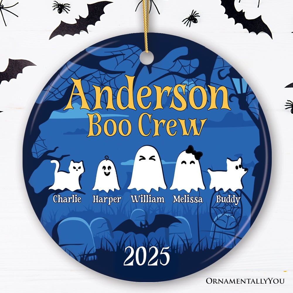 Halloween Ghost Family Members Personalized Ornament, Cute Boo Crew Gift, Spooky Season Home Decor Ceramic Ornament OrnamentallyYou Circle