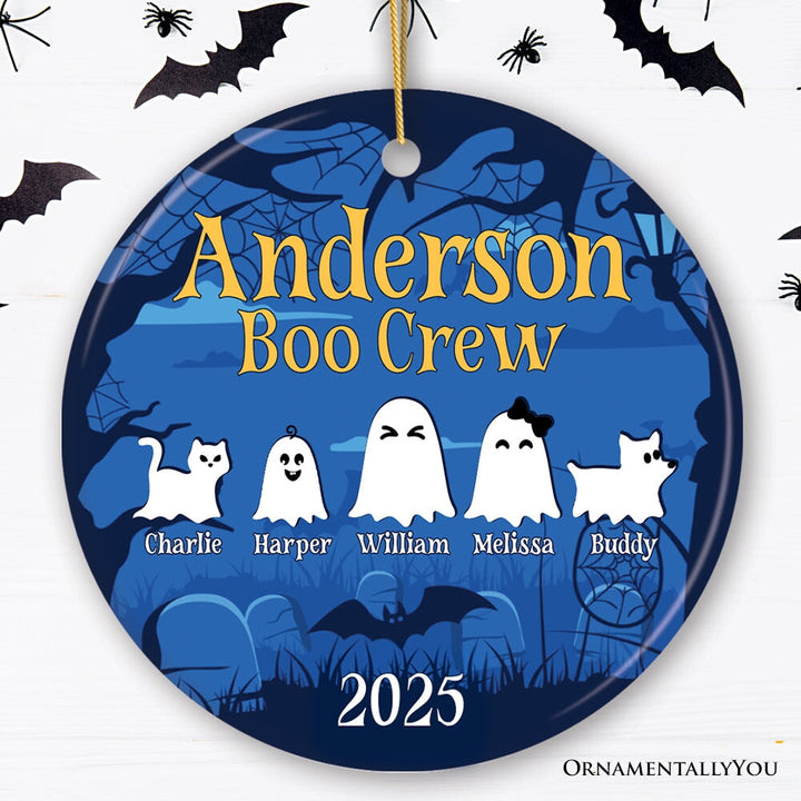 Halloween Ghost Family Members Personalized Ornament, Cute Boo Crew Gift, Spooky Season Home Decor Ceramic Ornament OrnamentallyYou Circle