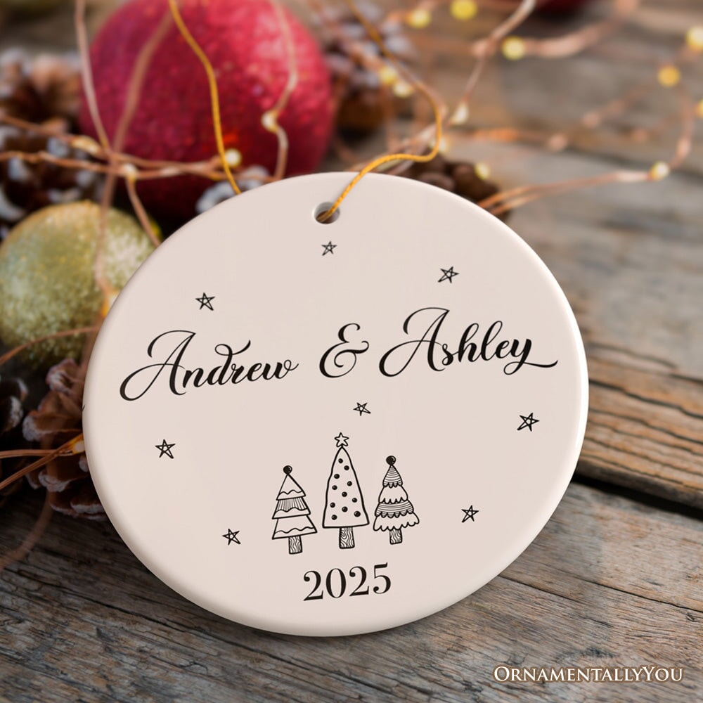 Minimalist Couple Personalized Simple Christmas Ornament with Custom Name Ceramic Ornament OrnamentallyYou