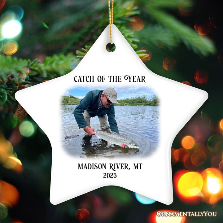 Personalized Fishing Keepsake Ornament Gift, Catch of the Year Photo Ceramic Ornament OrnamentallyYou Star