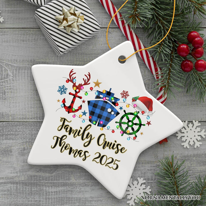 Personalized Cruise Vacation Buffalo Plaid Leopard Merry Christmas Ornament Gift Ceramic Ornament OrnamentallyYou