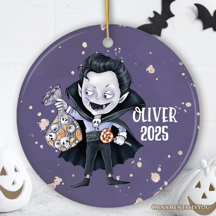 Spooky Vampire Boy Trick or Treat Custom Halloween Ornament Ceramic Ornament OrnamentallyYou Circle