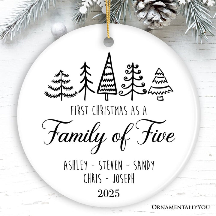Family of Five Christmas Personalized Ornament, New Baby Custom Gift Ceramic Ornament OrnamentallyYou Circle